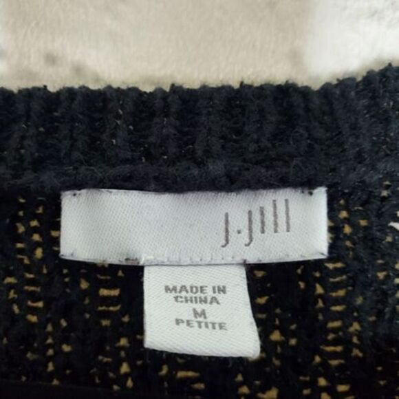 J. Jill Knit Fringe Black Long Sleeve Sweater Womens Petite Medium PM - Picture 6 of 8